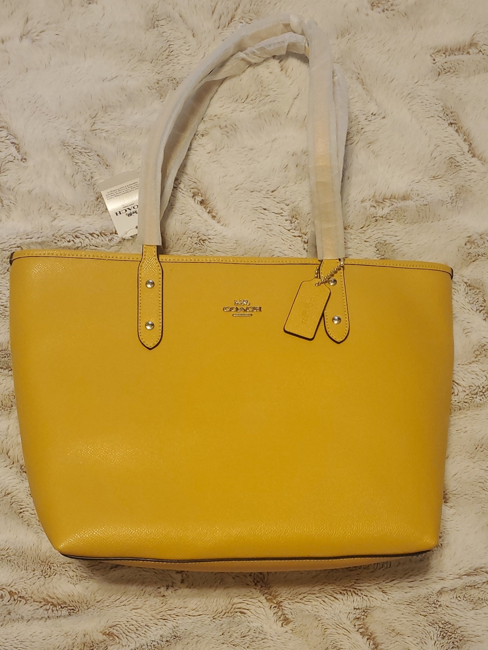 Coach Gold Leather Tote with Signature Charm